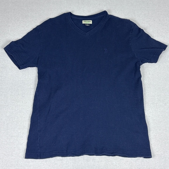 Vintage Guess 90’s Blue Ribbed Question Mark Embroidered T-shirt Size XL - Picture 1 of 6